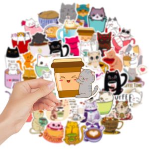 10/30/50PCS Cute Teacup Cat Stickers for Kids Toy DIY Laptop Lage Notebook Phone Kawaii Cartoon Animals Sticker Decals Gift