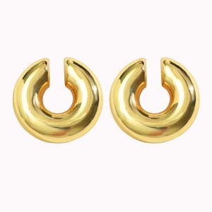 Fashionable Thick New Cylindrical Round Tube Hollow Earrings with Simple Plating and Earbone Clip without Ear Holes out