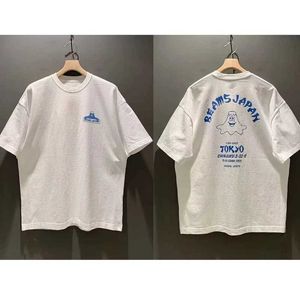 Men's T-Shirts Family Matching Outfits 100% Cotton New Fashion Graffiti Print BEAMS T-shirt for Mens Couples Loose and Casual BEAMS Japan Top T-shirt J240527
