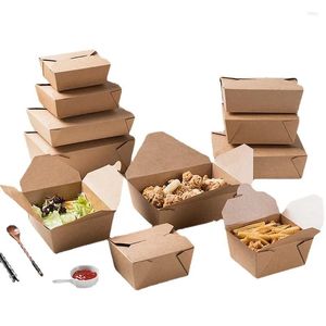 Konteynerler 40 adet tek kullanımlık Kraft Kağıt To-Go-Git Dikdörtgen Kutular Takeaway Snack Fried Tavuk Bento Cover Lunch Book