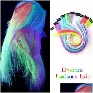 Synthetic Hair Extensions 50Cm Single Clip In One Piece Luminous Glowing Ombre Hairpieces For Women Girl Hairs With Clips Drop Deliv Dhnwv
