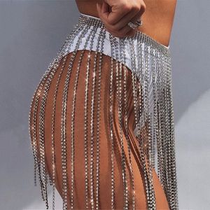 CETIRI Adjustable Europe Exaggerate Glitter Rhinestone Long Tassel Skirt Belt Women Sexy Crystal Diamonds Night Club Chain Belt 201117 2333