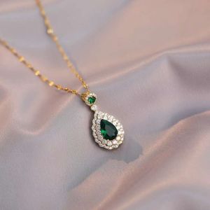 Necklace women Emerald micro inlaid with real gold zircon full diamond green new niche design clavicle chain deign