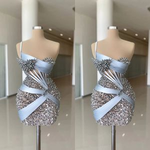 Sexy Pearls Kalipowe sukienki koktajlowe cekiny mini krótkie wieczorne sukienki na bal maturalne jedno ramię iluzja