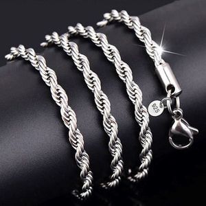 YHAMNI 100% Original 925 Silver Necklace Women Men Gift Jewelry 3mm 16 18 20 22 24 26 28 30 inch Twist Rope Chain Necklace YN89 236j