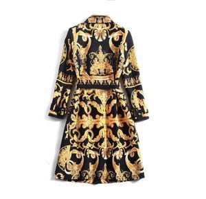 Мода, а также американская женщина039S 2019 зимняя одежда Новая длинная рукава тонкая кнопка винтажные печатные траншеи Coat6587829
