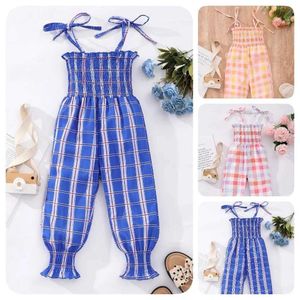 Overaller Rompers 2024 Jumpsuit Girl Tight Fashion Summer Suspender Casual Sweet Plaid Baby Dress Lace Dress 3 4 5 6 7 8 år WX5.26