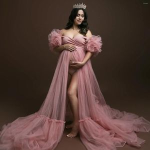 Abiti per feste Illusione Abito di maternità per le donne poshoot a manica lunga mezza arruffato outfit da ballo in gravidanza sposa babyshower