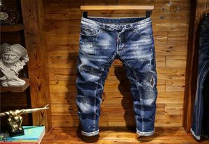 Роскошные мужские дизайнерские джинсы расстроенные джинсы на молнии на молнии высококачественные повседневные джинсы мужчины скинни байкерские брюки синий размер 28382099483