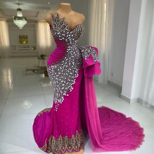 2024 Luxurious Fuchsia Aso Ebi Prom Dresses Promdress Illusion Mermaid Evening Dresses Abendkleider for Special Occasions Second Reception Gowns Vestido AM1004