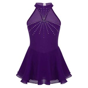 Dancewear infantil garotas sem mangas brilhantes shiny stres malha splice ginástica collant skate skate ballet vestido de dança de dança y240524