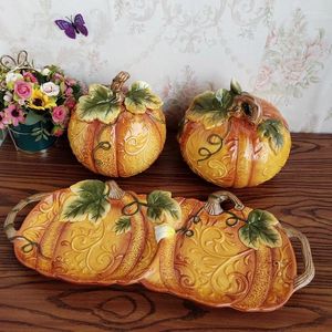 Piastre europea ceramica dipinta a mano underglaze color zucca tavolino in un pezzo tavolino caramella snack frutta decorazione per la casa decorazioni