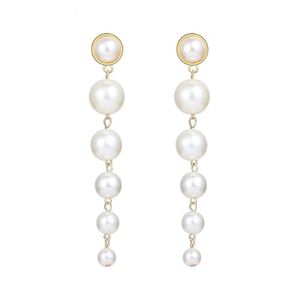 French Creative Fashionable and Minimalist Size Artificial Pearl Long Earrings