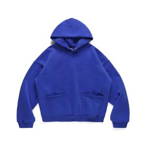Front Pockets Blue Color Solid Hooded Hoodies for Men and Women Oversized High Street Casual Sweatshirts6887245