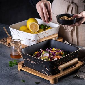 Dishes & Plates Ceramic And Wood Fruit Dish Vegetable Salad Storage Container Dinnerware Dishware Dessert Serving Tray Bowl Dinner Set 208a