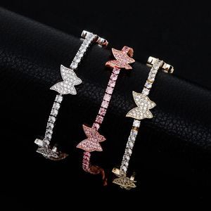 Vá partido venda quente rosa pequeno borboleta pingente tornozelo pulseira de diamante com corrente de diamante para mulheres 187g