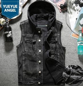 Herbstmenschen gewaschen Denim Vest Jacket Hoody Single Breaced Cowboy Jeans Weste Slim Fit Tank Plus Size Biker Outerwear Men0398237783