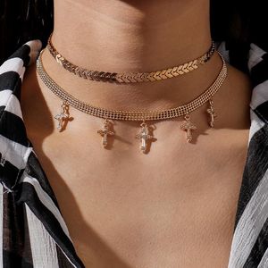 Vintage Cross Tassel Neckor for Women Gold Silver Color Multi-Layer Arrow Chain Choker Halsband Kvinnliga smycken Tillbehör Pendant 237J