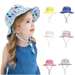 Designer barn hink hatt cap 0-6 år baby pojkar flickor vackra blomma djur fiske sol hat andas vikbar strandklänning huvudbonader
