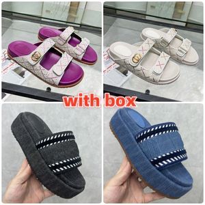 Designer Crystal Dad Sandals With Two Strap Women Platform Slides Denim Slippers DoubleG Beach Summer Luxury Mules Leather Waterproof