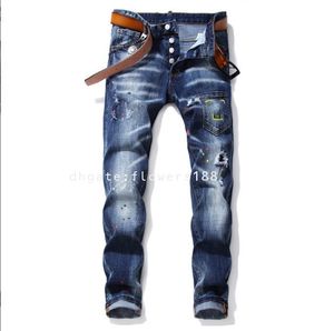 Jeans da uomo Secondo buco rosso quadrato jeans jeans distinta decorazione maschile foglia di acero foglia 2024 jeans allungamento nuovo maschile