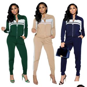 Womens Two Piece Pants Tracksuit Women Casual Panelled Print Jacket And Sweatpants Sets Ship Drop Delivery Apparel Clothing Dh1Vp