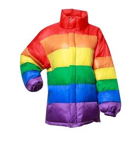 Winter Casual Down Cotton Jacket Women Rainbow Wadded Parka Plus Size Loose Striped Coat Femme Chaqueta Mujer 2102031288598