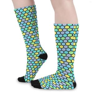 Mulheres meias abstrata geometria colorida meias de lazer coloridas de colméia outono anti -suor que quente e macio execução