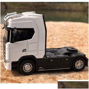 Diecast Model Cars Car 1 50 Scale Truck Toys S730 Tractor With Container Semi-Trailer Pl Back Sound Lights For Children Boys Gifts Dro Ot97P