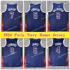 9 Tyrese Haliburton USA Team Basketball Jerseys 5 Anthony Edwards Kevin Durant 8 Kawhi Leonard 4 Stephen Curry 2024 Paris Home Jersey Impresso