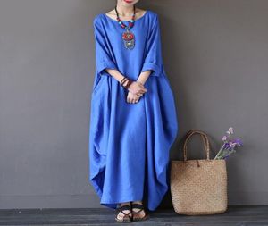 Kaftan Womens Maxi Dress Summer O Neck Long Sleeve Spring Cotton Linen Gown Robe Dresses Plus Size Size Size Dresses T2005218436888