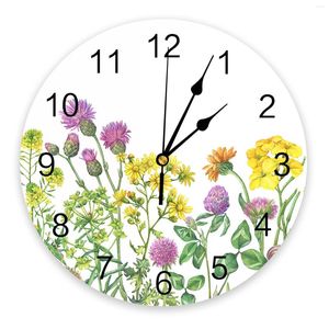 Wall Clocks Spring Flower Daisy Butterfly Clock Modern Design Silent Watch For Bedroom Kitchen Round Hanging