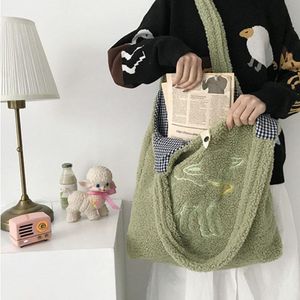 Mädchen süße Taschen Lamm wie Stoff Umhängetasche Canvas Einkaufstasche Freizeit Totes Große Buchhandtasche Neue Mode Frauen Winter 196d