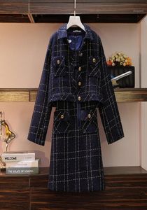 Women039s spårningsdräkter Small Fragrance Woolen Plaid 2 Piece Set Autumntweed Jacket Coat Suspender Vest Dress Two Plus Size 5XL SU1255509