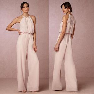 2019 Modern Blush Pink Chiffon Pant Suit de dama de honra Vestidos de dama de honra longa e barata comprimento do chão Dosses de honra Made Made China EN12 242C