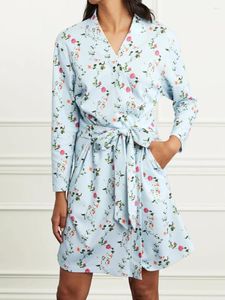 Домашняя одежда женская цветочная кимоно -одеяния в повседневную с длинным рукавом V Sece Короткий халат с ремнем карманной ночной одежды женская весенняя осень