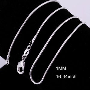 Free shipping Wholesale 16-34 Inches 20PCS Snake Necklace Chains 1MM 925 Sterling Silver Findings DIY Jewelry Hot 302R
