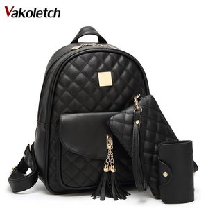 3 zestawy torby szkolne dla nastoletnich dziewcząt nowe 2019 Kobiety plecak skórzane damskie torby na ramię Bag Black Plecak Bagpack KL130 J19061 284R