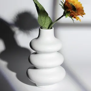 Vase Nordic Light White Round Ceramic Vase Modern Home Office Descoration FlowerPlanter Pot Floral Composition Living Room Ornament