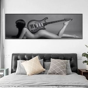 Gri seksi kadın gitar poster ve basılı tuval boyama çıplak kız duvar sanat resim oturma odası ev dekorasyon çerçevesiz