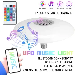 Luzes de teto LED Música Bluetooth Viro Voando Luz Luz Smart Appliance Controle remoto RGB 12 Cores E27 Speaker