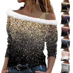 Women's T Shirts Simple Long Sleeve Gold Suspenders Gradient Fine Glitter Athletic Tops For Women Loose Fit Layering