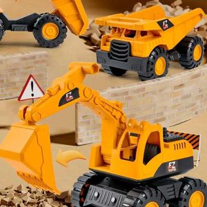 Cars Diecast Model Cars Yellow car toy retro classic car engineering model car excavator crane dump truck forklift childrens car toy d240527