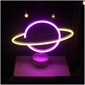 Gece Işıkları Led Gezegen Alien Yüz Tasarımı Base Neon Sign Masası Masa Odası Dekor Lambaları Noel Partisi Tatil Çocuk Yatak Odası Dalgası Deliv DHSTF