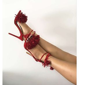Suede Ladies Silla 2024 Leather Leather 11cm High Heel Shoes Open One-Lile Lace-Up Sandals Party Gore More Colors 34-43 159d0