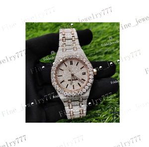 36mm Luxury Moissanite Watch Custom Ice Pattern VVS Moissanite Rose Color Hip Hop Style Mechanical Watch High Jewelry