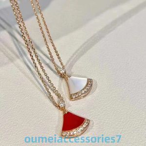 2024 Designer Bulgariism Jewelry Pendant Necklace Skirt Collar Chain Fan-shaped White Fritillaria Red Agate Small Account Full Diamond Live Broadcast