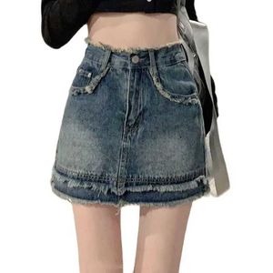 Spódnice retro swobodne krótkie dżinsowe damskie wysokie talii przez cały sezon A-line oryginalne dżinsy mini dżins z kieszonkową rozmiarem S M L XL S2452755