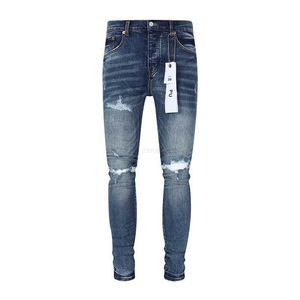 Mäns jeans MENS ENJESED BIKER JEANS JEANS SLIM FIT RIPD HOLE LETTERBRYN PRINT DENIM PANTS3L8I