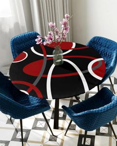 Tablo bezi kırmızı siyah geometrik soyut çizgiler yuvarlak elastik kenarlı kapak koruyucusu su geçirmez dikdörtgen takılmış masa örtüsü